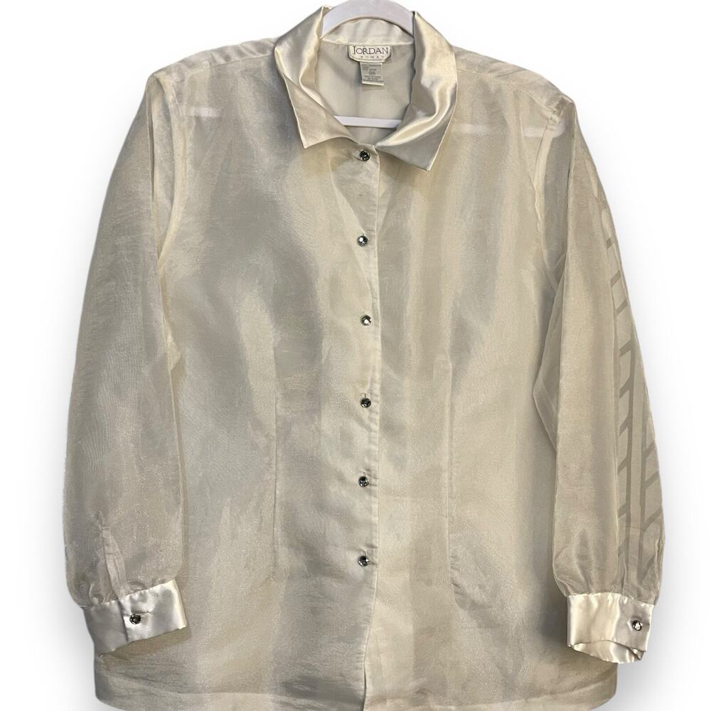 Jordan Button Up Sheer Blouse Womens 18W White VTG Romantic Formal Fairycore Top